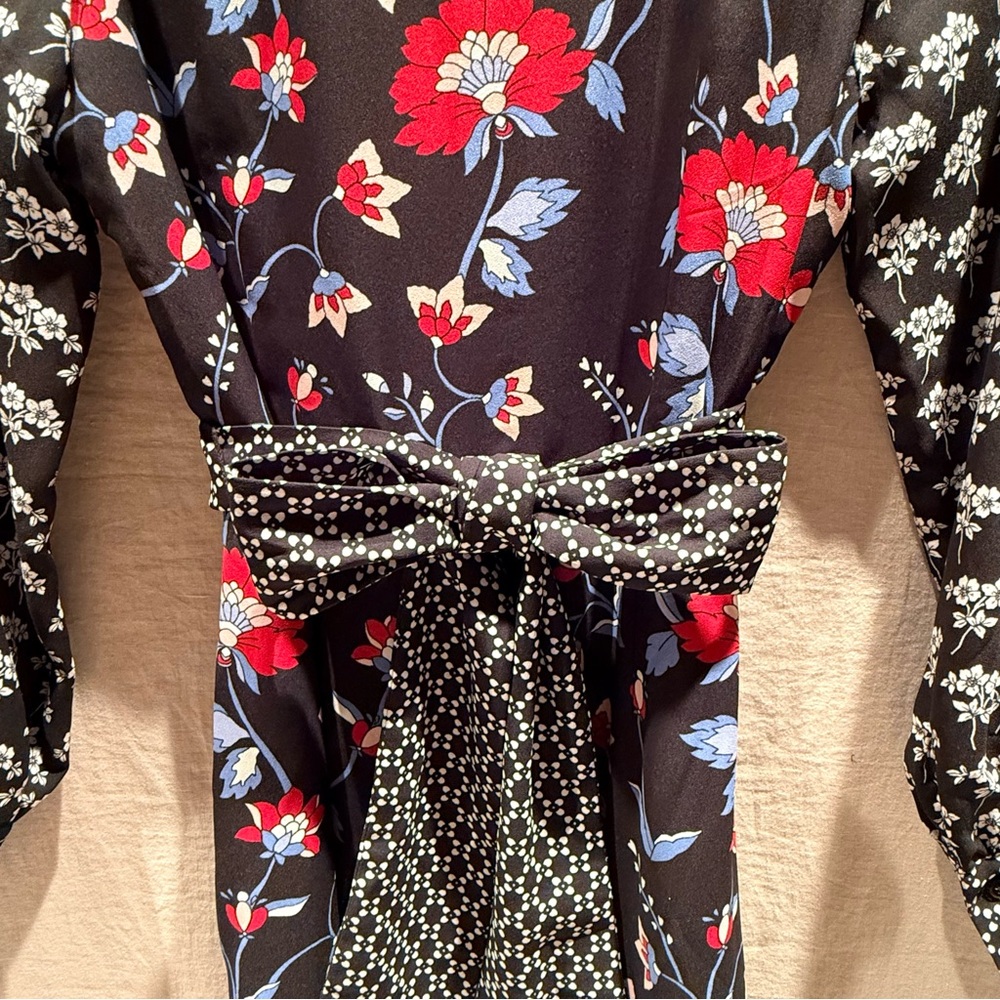 Talbots Floral Mixed-Print Dress | Belted Waist | Long Sleeve - Picture 7 of 13